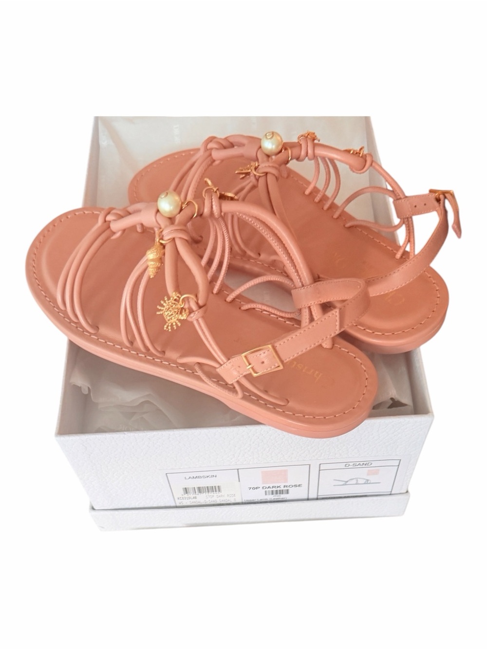 Christian Dior Lambskin Charm Sandals Dark Rose 35.5 NIB